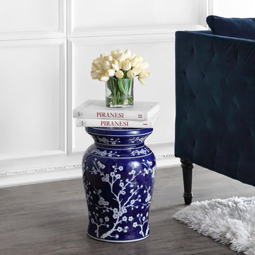 Cherry Blossom 17.75" Ceramic Garden Stool - JONATHAN Y